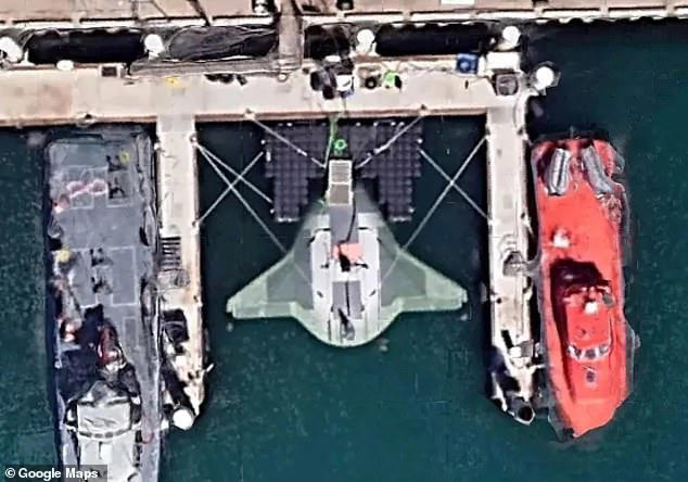 The futuristic looking top-secret vessel was plainly visible on both Google Maps and Google Earth