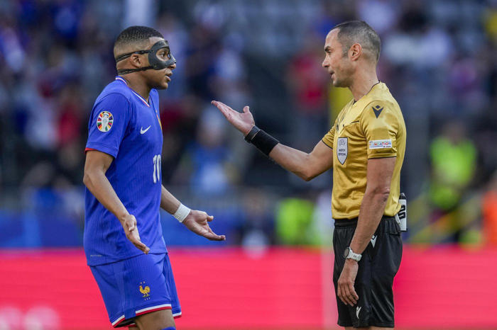 kylian mbappé scores but encounters issues wearing protective mask on return for france at euro 2024