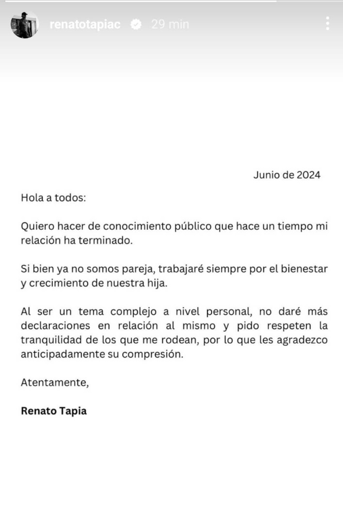 renato tapia anunció el fin de su matrimonio con su esposa andrea cordero: 
