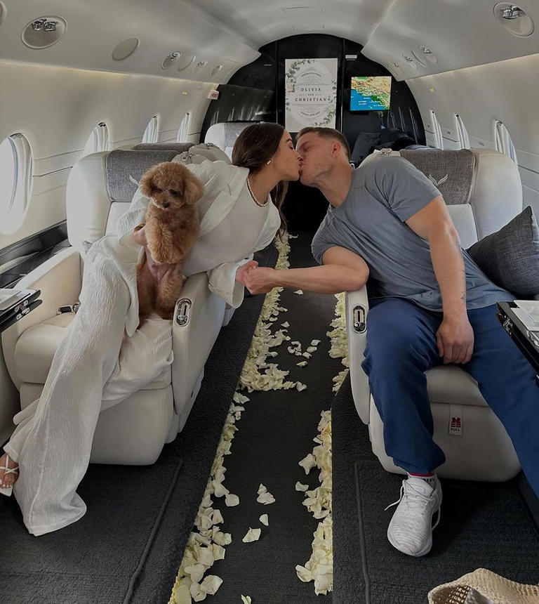 Christian McCaffrey, Olivia Culpo jet off for their wedding weekend