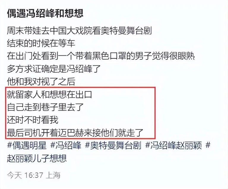 冯绍峰带儿子看舞台剧，5岁想想罕见露脸，被指既像冯绍峰又像赵丽颖