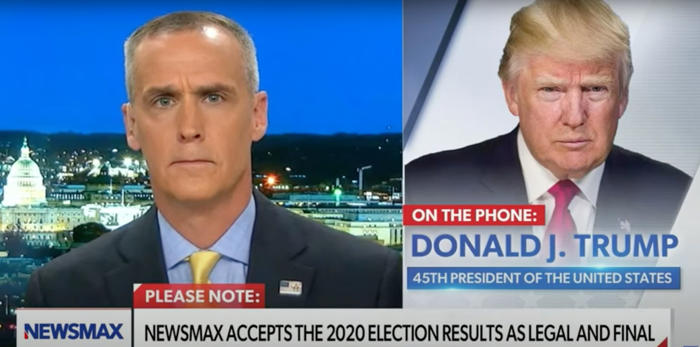newsmax slaps very awkward note on screen during donald trump interview