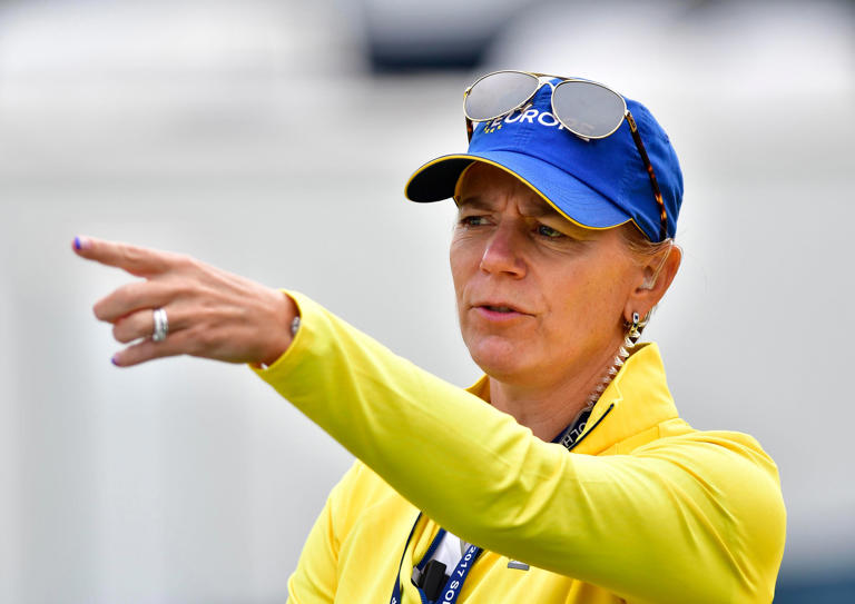 Team Europe captain Annika Sorenstam during a practice round for The Solheim Cup international golf tournament at Des Moines Golf and Country Club on Aug. 15.