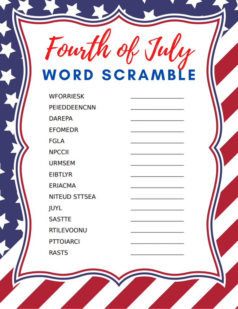 Free Printable 4th Of July Word Scramble