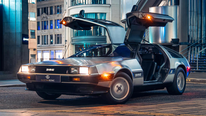 great scott: this is an all-electric delorean dmc-12, and it actually goes… a bit fast