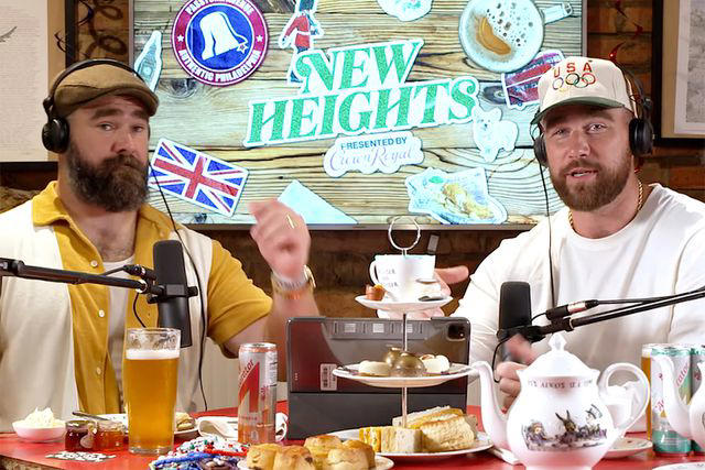 New Heights/YouTube Travis Kelce and Jason Kelce on 'New Heights'