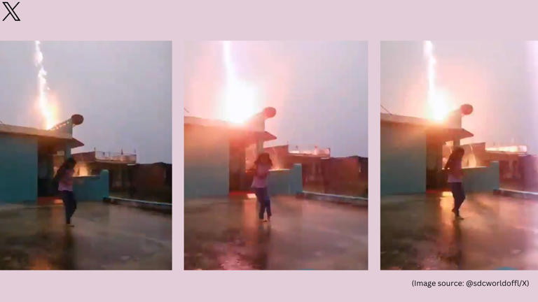 WATCH: Terrifying video captures thunderbolt almost striking Bihar girl dancing in rain, goes viral