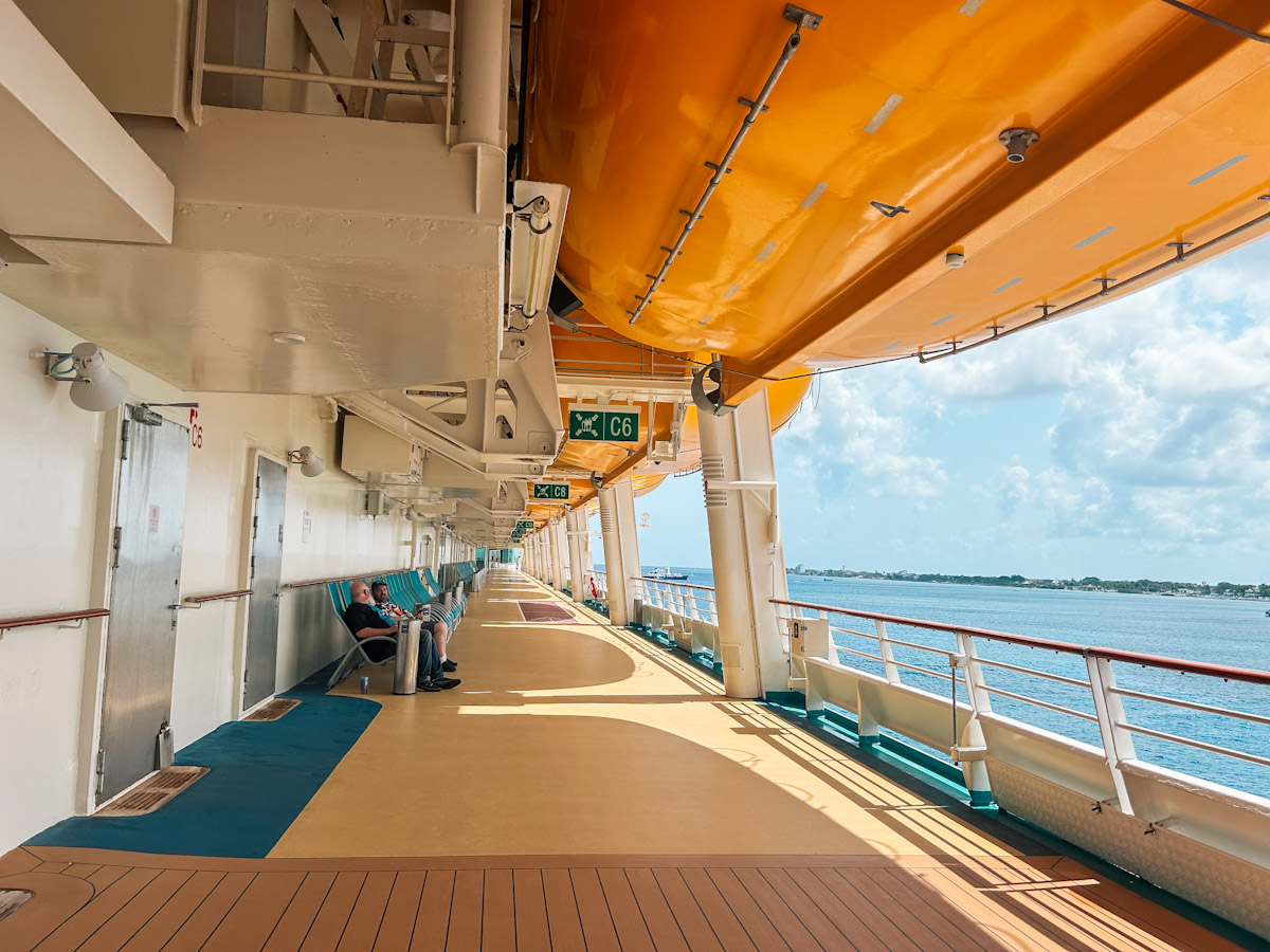 <p>Mariner of the Seas has a traditional promenade deck that allows you to walk right around the ship, and the views from the aft are worth the trip. Plus its a great way to work off lunch.</p>