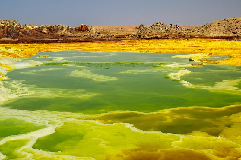 <p>Though the Danakil Depression is over 400 feet below sea level, it also one of the world's most sweltering destinations. On a day-to-day basis, the temperature often hovers around 94 F. However,<strong> it can also climb to an unbearable 122 F. </strong></p>  <p>And, of course, it barely rains.</p>