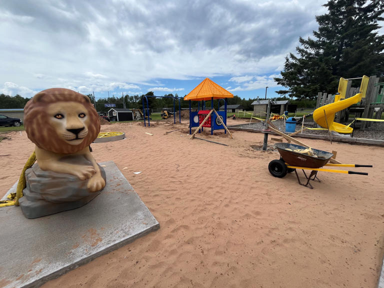 The new play equipment being installed at the Bark River Township Sports Complex playground includes a wheelchair accessible "whirl," an inclusive swing with secure belts and a spongy turf flooring to help keep kids safe during play.