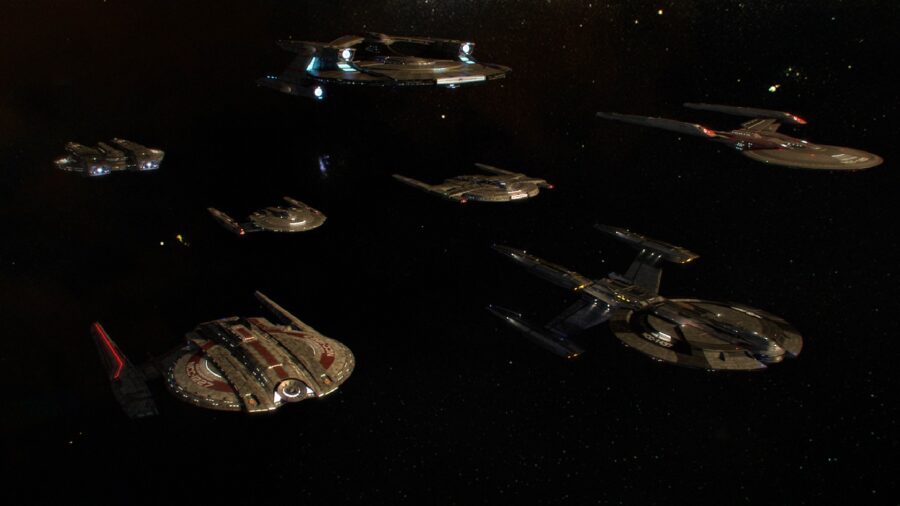 <p>When John Eaves first read the script for “Battle at the Binary Stars,” he was shocked by the fact that it called for only six Federation vessels to take part in the conflict. He came to the simple conclusion that the episode “needed more ships,” and Fuller agreed with the artist. </p><p>They decided to take the path of least resistance and use some of Eaves’ discarded Shenzhou designs to create new Federation starships.</p>