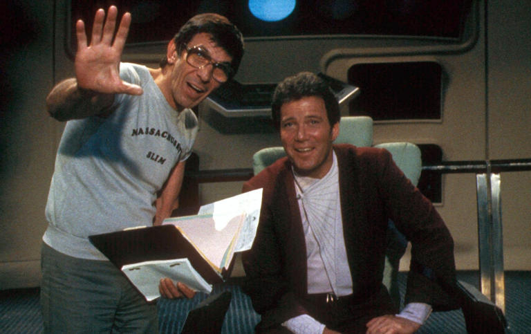 Leonard Nimoy with William Shatner on the set of The Search for Spock