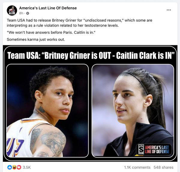 fact check: rumor claims caitlin clark joined women’s national team after team released brittney griner for 'undisclosed reasons.' here's the truth