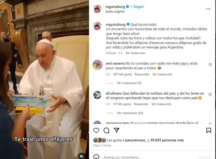 la desopilante respuesta del papa francisco al recibir un regalo de malena guinzburg