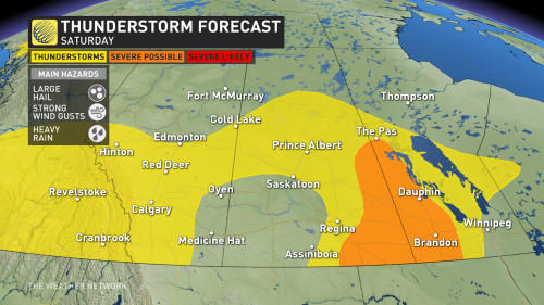 severe storm risk builds saturday for portions of the prairies