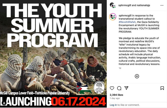 pro-palestinian canadian students’ post for ‘teach-in’ features masked guerrillas
