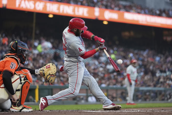 moniak has 3 hits, anderson goes 5-plus strong innings in angels' 8-6 victory over giants