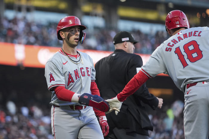 moniak has 3 hits, anderson goes 5-plus strong innings in angels' 8-6 victory over giants