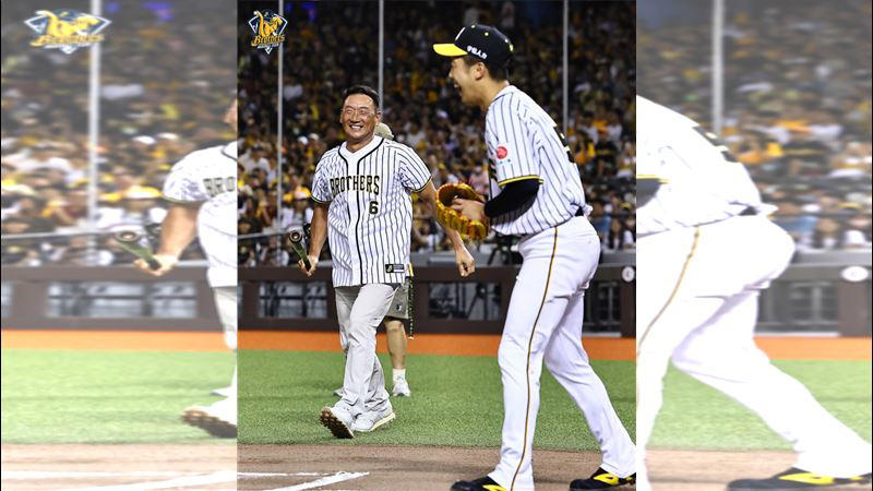 中職／金本知憲開球險被吉祥物砸中 看全場黃球衣「很像阪神比賽」