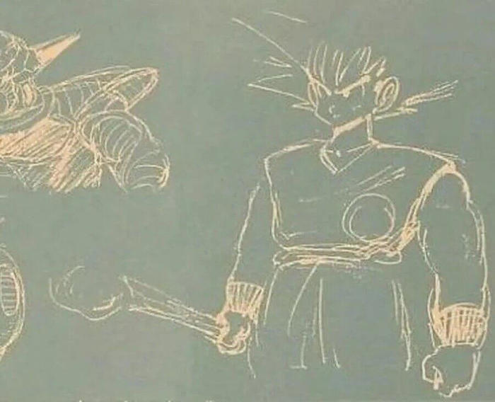 dragon ball z: bocetos originales de akira toriyama revelan que goku iba a tener un arma legendaria en sus manos