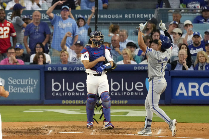 melendez hits grand slam on 12th pitch, royals beat dodgers 7-2 as yamamoto leaves early