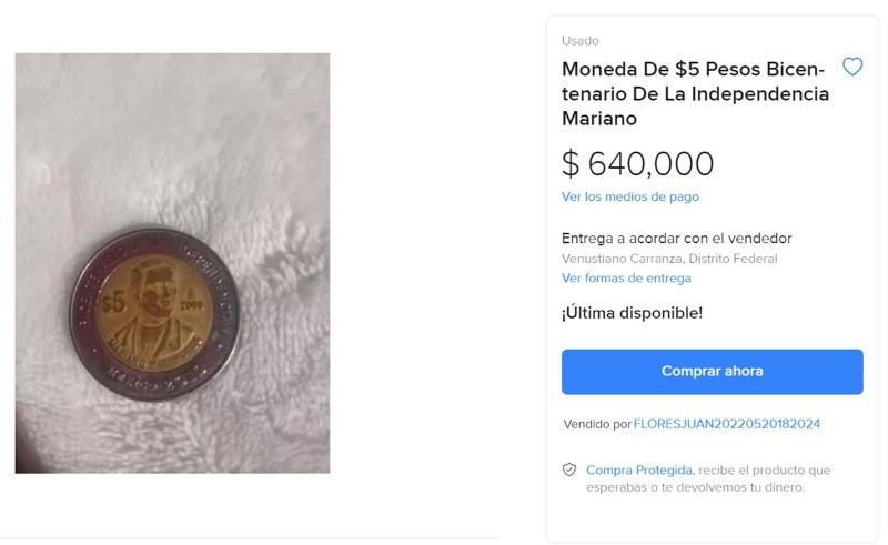 la moneda de $5 por la que quieren 640 mil pesos, ¿la tienes?