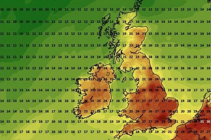 uk weather: exact date maps turn red as north african plume brings 29c scorcher