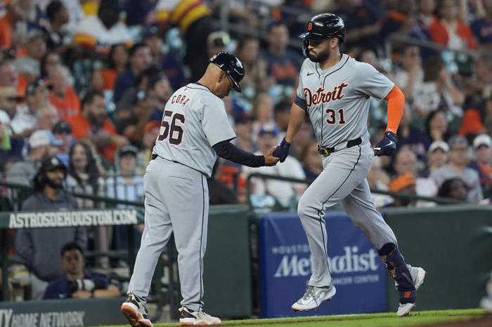 greene homers twice and has a career-best 6 rbis as tigers rout astros 13-5
