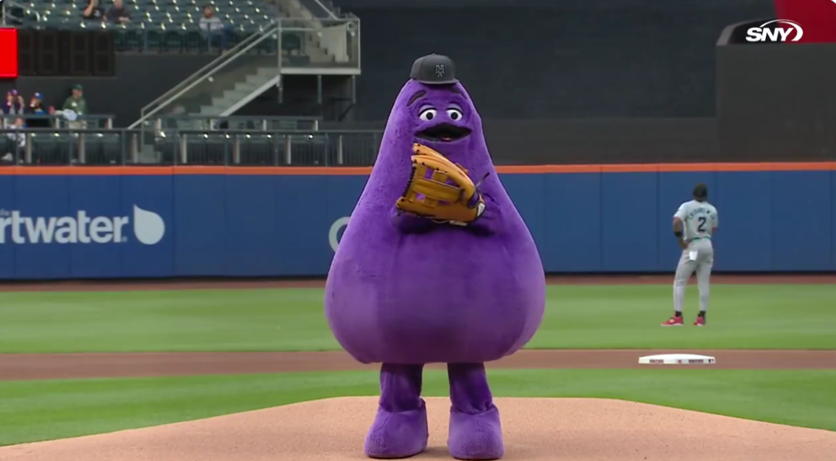 the mets haven't lost a game since mcdonald's grimace threw out a first pitch at citi field