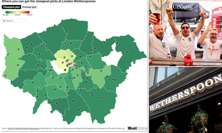 Interactive map reveals the cheapest Spoons in London for a pint