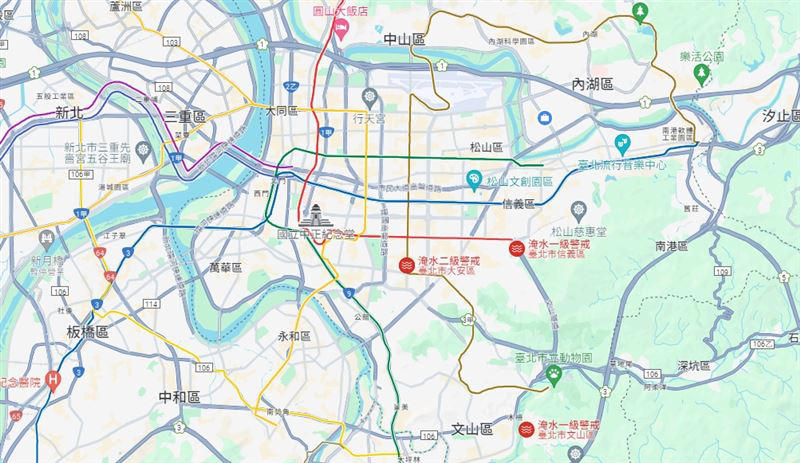 google地圖也示警了！大雨狂炸台北 3區驚現「淹水警戒」