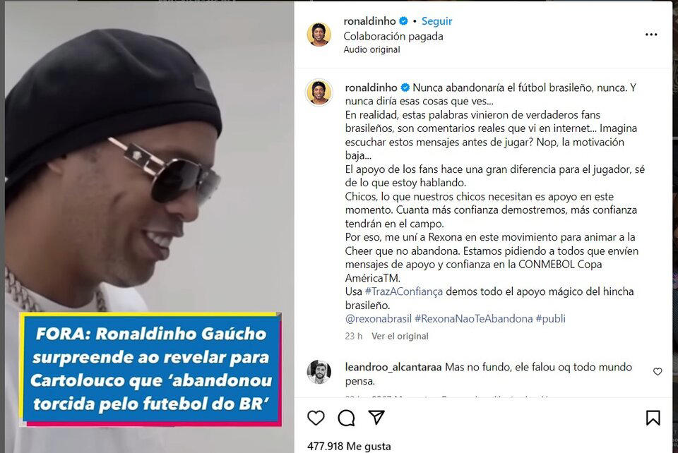 era bait: ronaldinho y sus críticas a brasil, una treta publicitaria