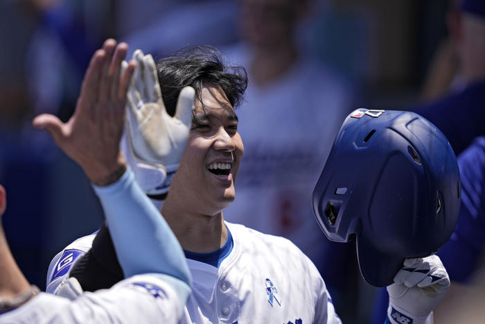 ohtani has second 2-homer game of season as dodgers blank royals 3-0. betts' hand broken in the 7th