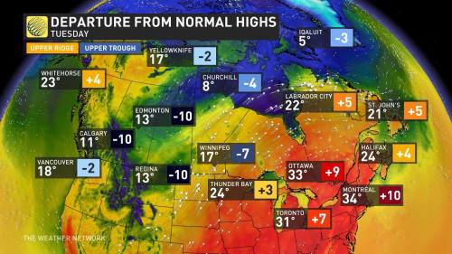 canada is divided by steep temperature contrast this week