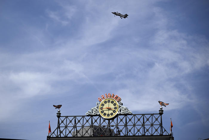 the roar of fleet week jets in baltimore caused a few pauses in play at the orioles-phillies game