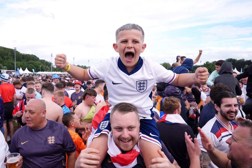england fans inside germany stadium celebrate incredible first win of euros 2024