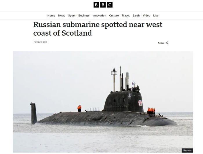 러시아 핵잠수함, 스코틀랜드 ‘턱밑’도 지나갔다…“英 해군 전략기지 잠항” [핫이슈]
