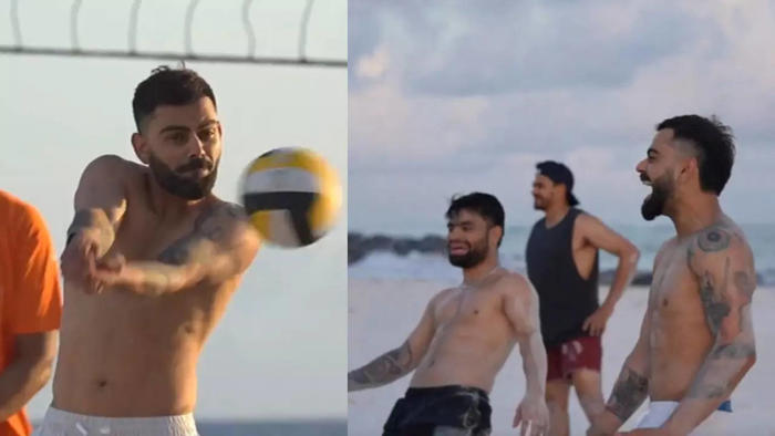 virat kohli and rinku singh flaunt ripped physique as they indulge in a volleyball session in barbados | watch