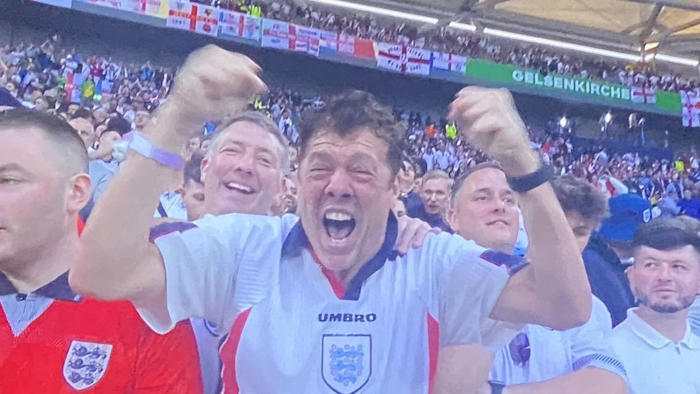 who is 'that england fan?' andy milne goes viral again after being spotted at euro 2024
