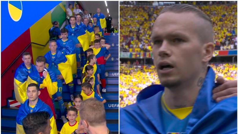 l’image symbolique des joueurs ukrainiens avec leur drapeau autour d’eux pour débuter l’euro 2024 (photos)