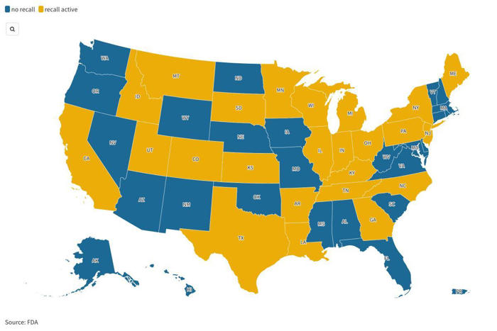 dairy recall map shows states affected by fda's highest alert