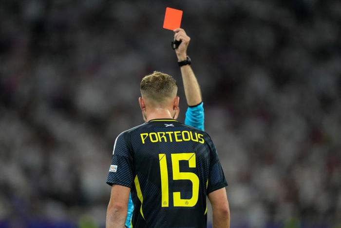 ryan porteous handed two-match after straight red card in scotland's euro 2024 opener
