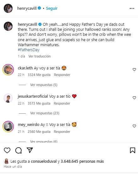 henry cavill confirma que será papá y fans comentan voy a ser tía