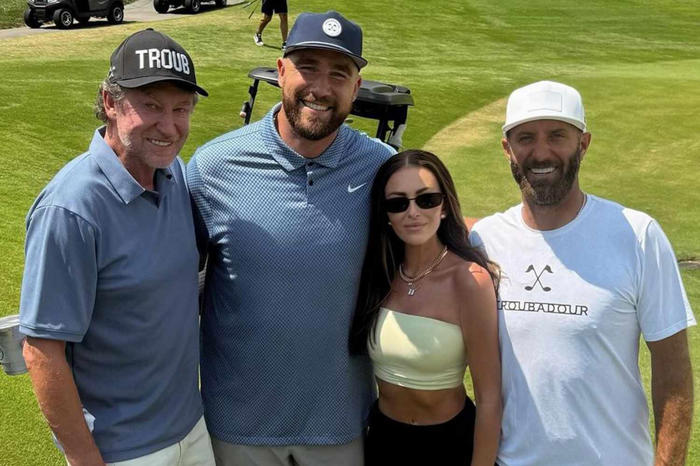 travis kelce spends father’s day playing golf with wayne gretzky, paulina gretzky and dustin johnson
