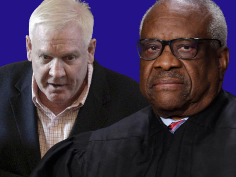 Harlan Crow, left, and Clarence Thomas, right, in an edited image. Joshua Zitser/Insider, AP Photo
