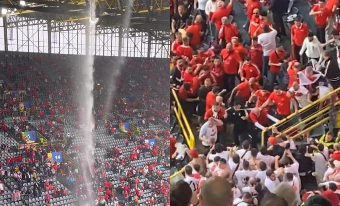 captan increíble “cascada” en el estadio y feroz pelea entre hinchas antes del turquía vs georgia en la eurocopa