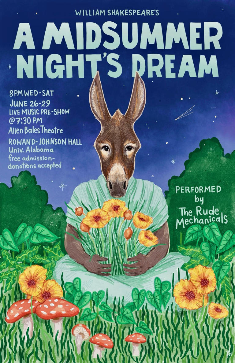 On its 20th anniversary, Tuscaloosa's The Rude Mechanicals will present "A Midsummer Night's Dream," Wednesday June 26 through Saturday June 29, with all shows in the Allen Bales Theatre, UA campus. Pre-show music at 7:30, with shows at 8. Free admission; all ages.