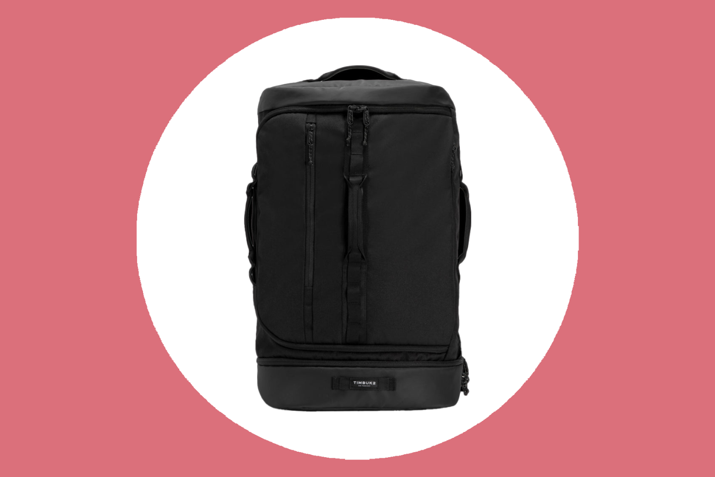 <a>The Timbuk2 Wingman backpack has dual laptop pockets, a large main space for clothing, and a separate zippered compartment for shoes at its bottom.</a>