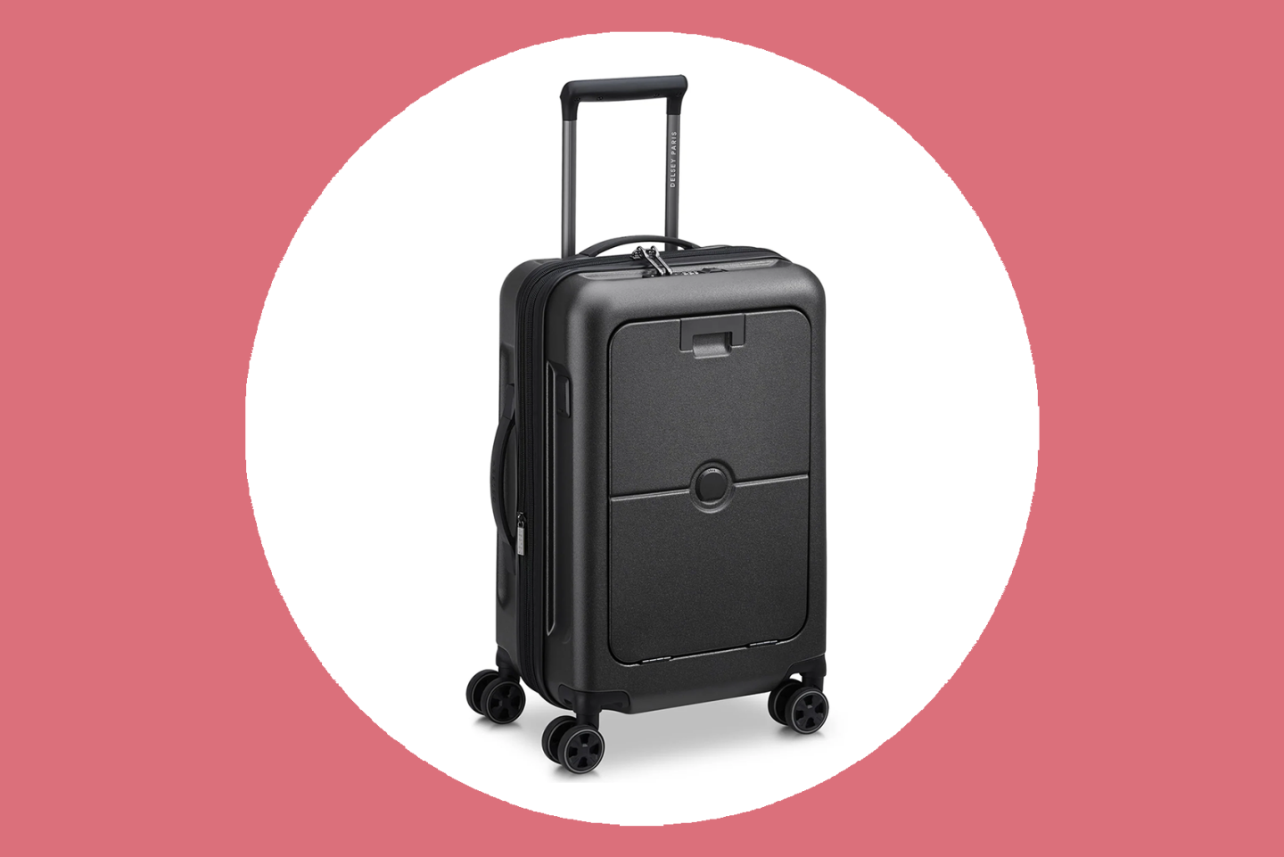 <a>The new Delsey Turenne carry-on comes with business-trip ready features like a laptop pocket and an AirTag holder.</a>