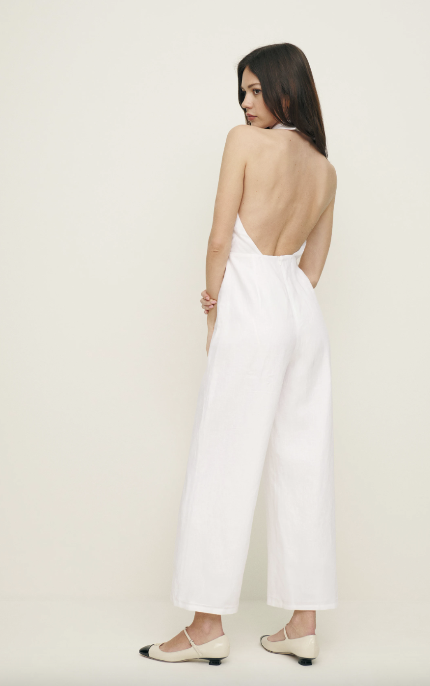 <p><strong>£248.00</strong></p><p><a href="https://www.thereformation.com/products/ryan-linen-jumpsuit/1314829WHT.html?dwvar_1314829WHT_color=WHT">Shop Now</a></p><p>For casual brides marrying abroad, this Reformation jumpsuit is a beauty and we think it's perfect for the night before the wedding. Made from 100% linen, it's got a smart, tailored collar and a stunning open back. Pair with heels, Mary Janes or ballet flats and layers of gold jewellery. </p>